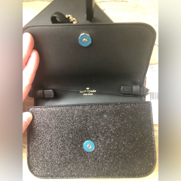 NWT KATE SPADE Shimmer Glitter Fabric Black Crossbody-Clutch K4710 - Picture 5 of 10